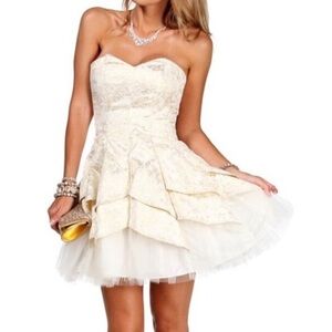 Masquerade White and Gold Corset Ruffle Homecoming/Prom Dress